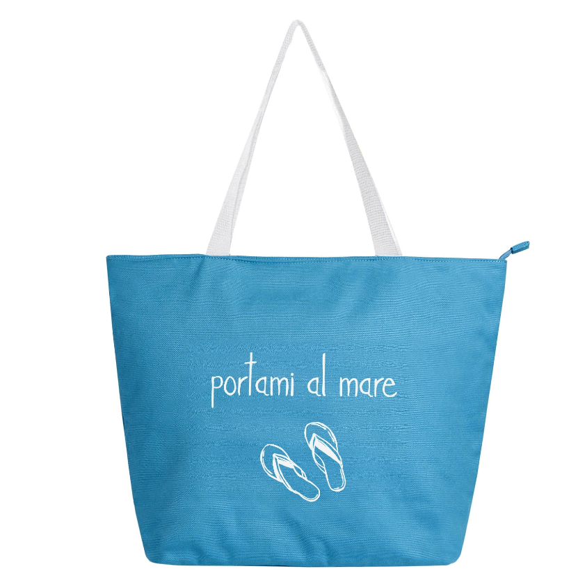 Simple Day Borsa in Canvas "Portami al Mare" Cobalto