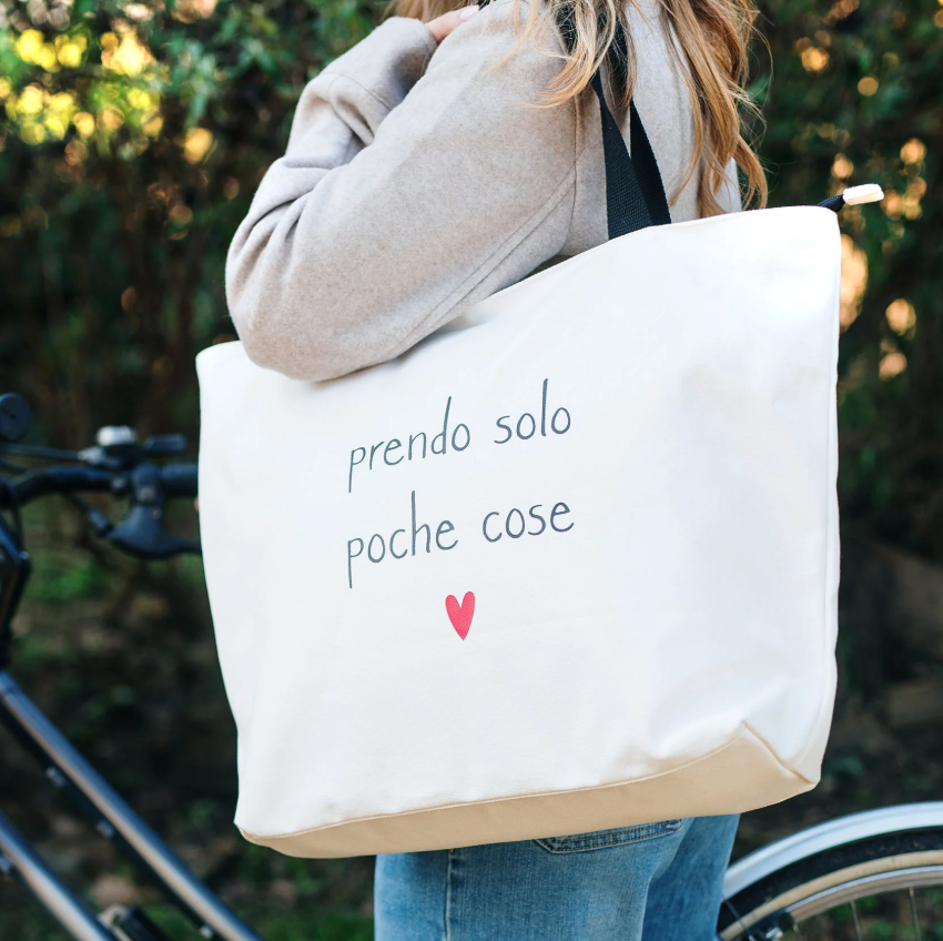 Simple Day Borsa in canvas Prendo solo poche cose - Bianca